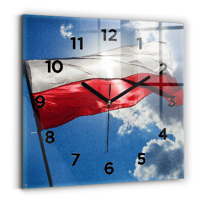 Ceas pătrat de perete din sticlă Steagul polonez pe cer