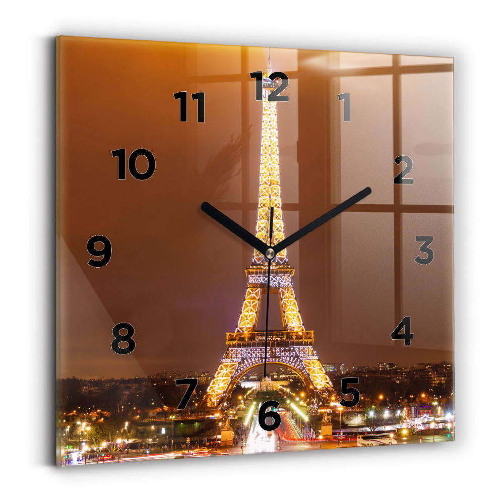 Ceas pătrat de perete din sticlă Turnul Eiffel iluminat