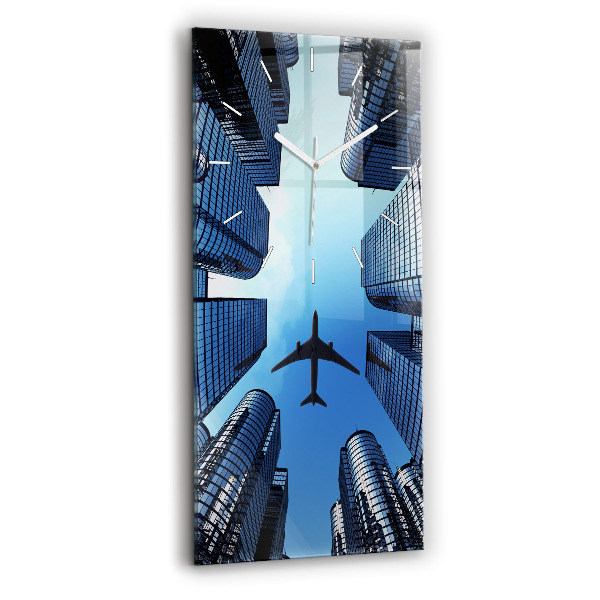 Ceas din sticlă dreptunghiular vertical Avionul Deasupra Clădirilor