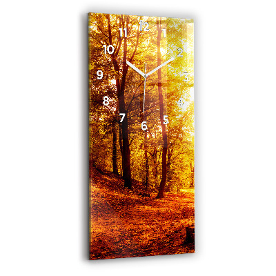 Ceas de sticlă pe perete vertical Peisaj De Pădure La Soare