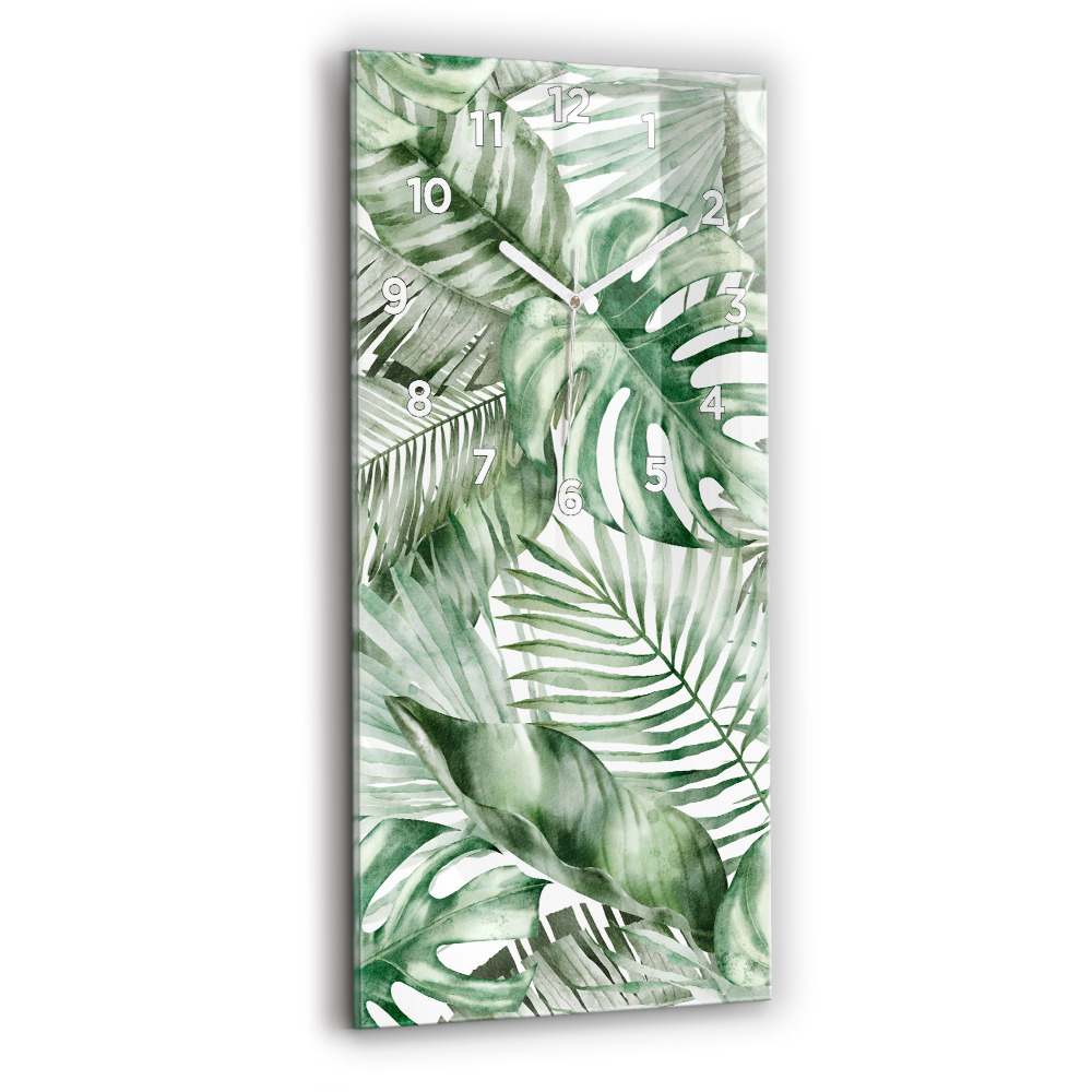Ceas perete din sticlă dreptunghiular Frunze De Plante Pictate