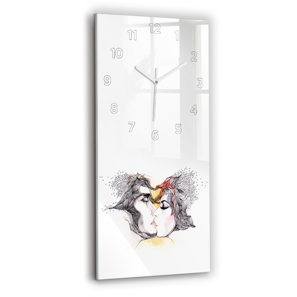 Ceas de sticlă pe perete vertical Desen Sărut De Dragoste