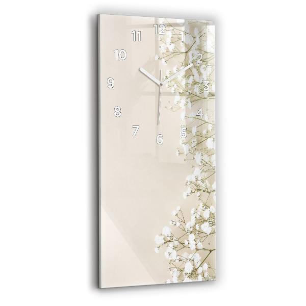 Ceas vertical de perete din sticlă Flori De Gypsophila Înflorite