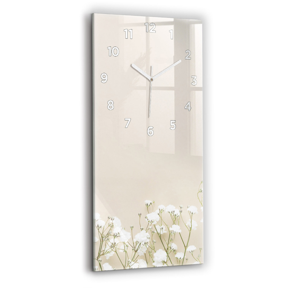 Ceas de sticlă pe perete vertical Flori De Gypsophila Înflorite