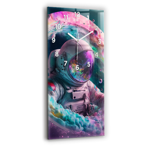 Ceas de sticlă pe perete vertical Cosmonaut Și Nori Colorați