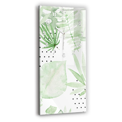 Ceas de sticlă pe perete vertical Frunze Verzi