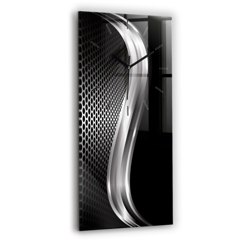 Ceas vertical de perete din sticlă Abstracția metalului negru