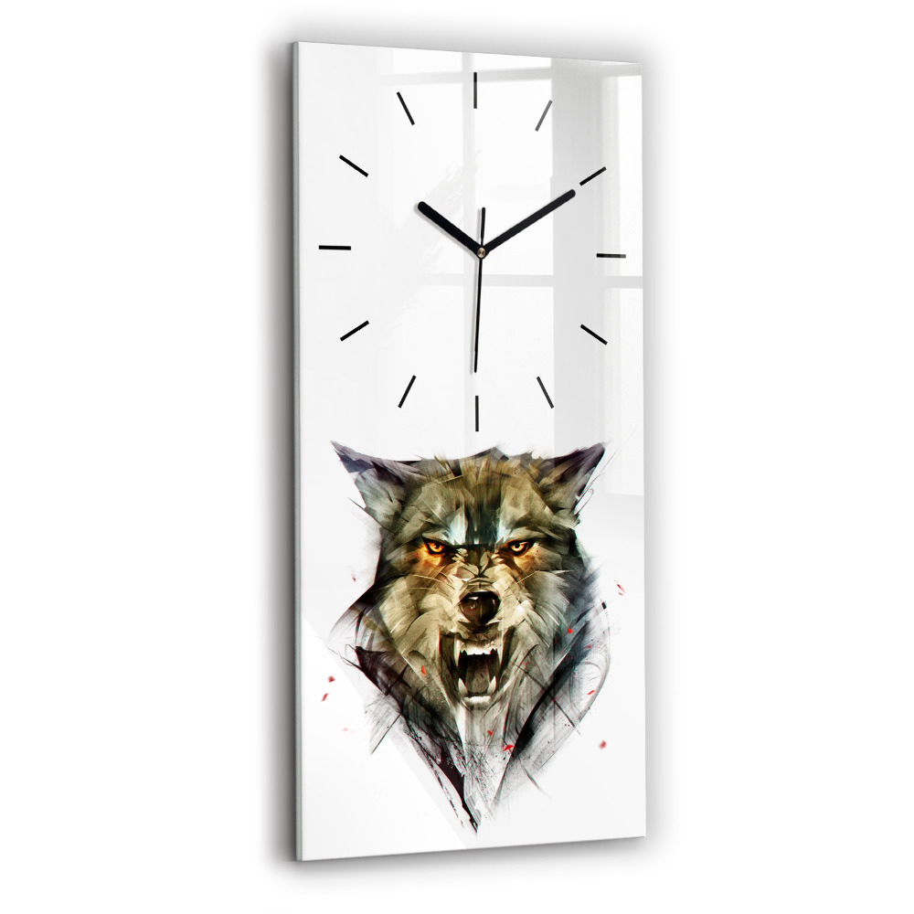 Ceas din sticlă dreptunghiular vertical Portretul desenat al unui lup
