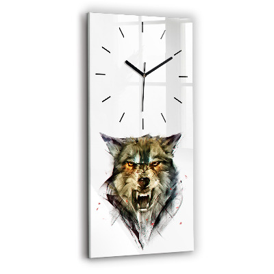 Ceas din sticlă dreptunghiular vertical Portretul desenat al unui lup