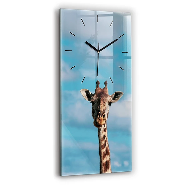 Ceas din sticlă dreptunghiular vertical Capul unei girafe pe cer