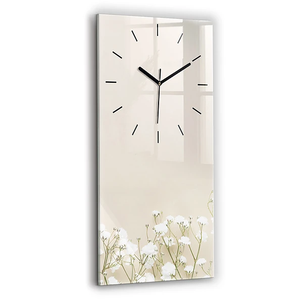 Ceas vertical de perete din sticlă Flori de gypsophila înflorite