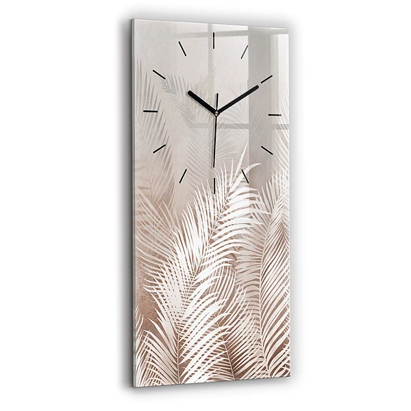 Ceas vertical de perete din sticlă Frunze tropicale boho