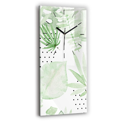 Ceas de sticlă pe perete vertical Frunze verzi