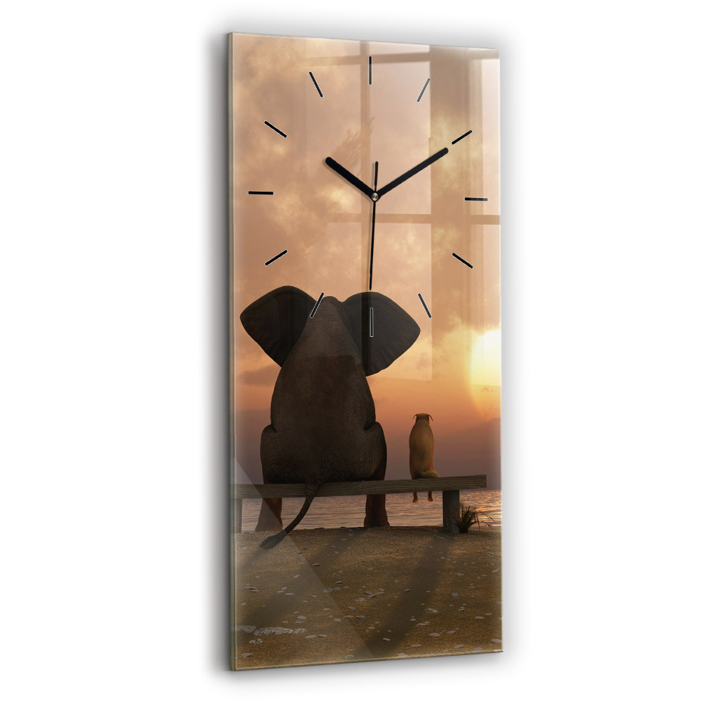 Ceas vertical de perete din sticlă Animale și apus