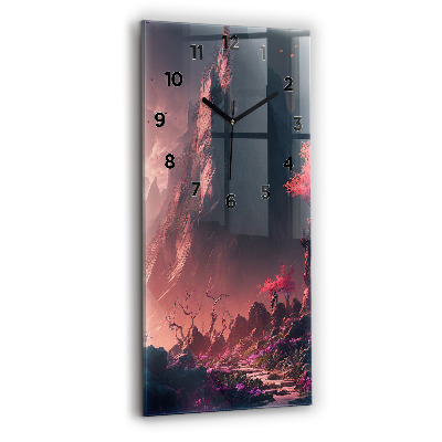 Ceas de sticlă pe perete vertical Pădure și munți magici