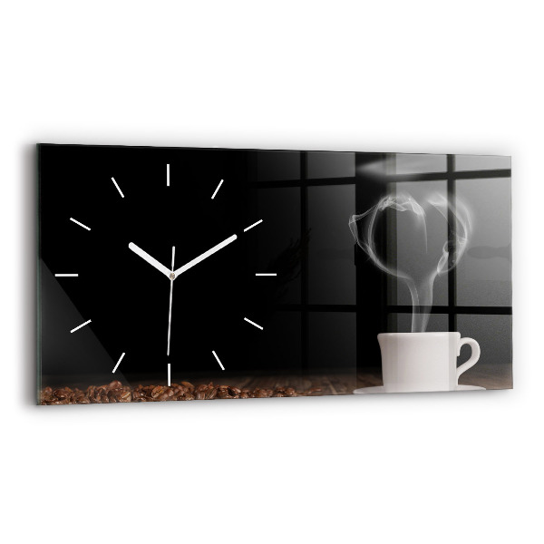 Ceas din sticlă orizontale O ceașcă de cafea fierbinte