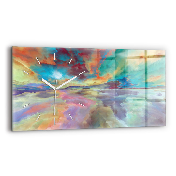 Ceas perete din sticlă orizontale Peisaj abstract