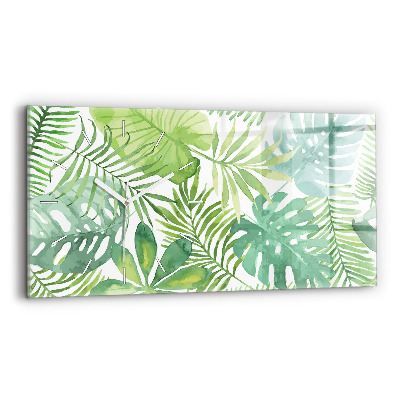 Ceas orizontale de perete din sticlă Frunze verzi