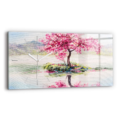 Ceas perete din sticlă orizontale Mozaic de copac