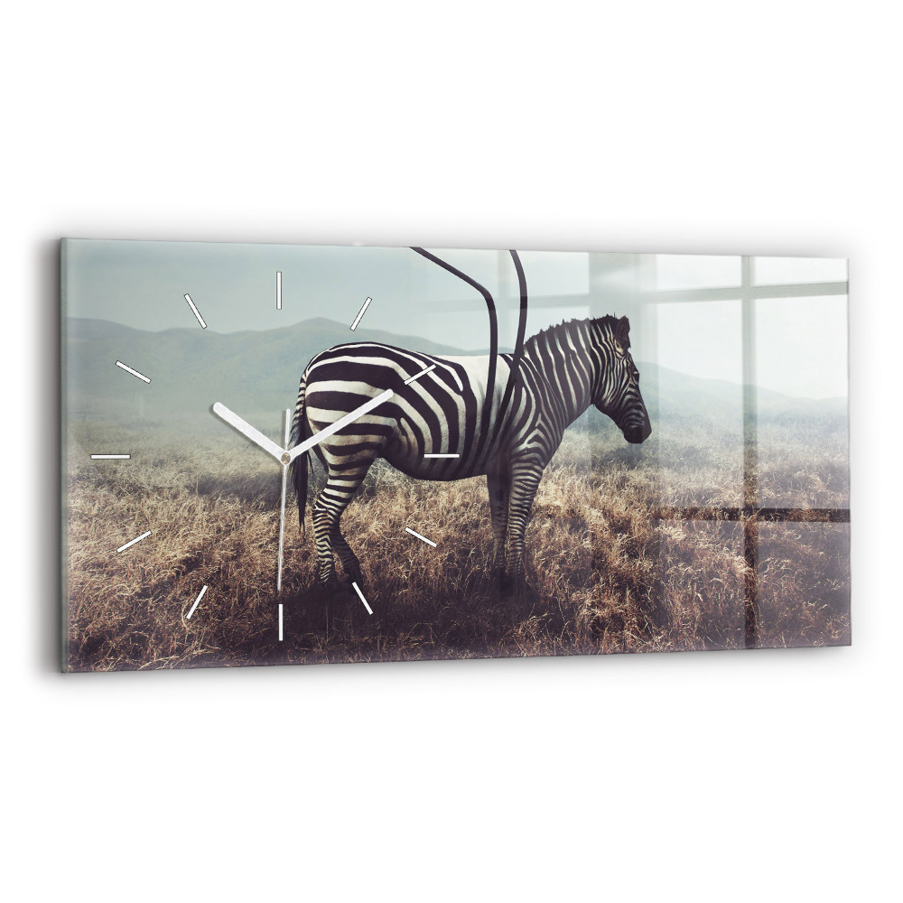 Ceas orizontale de perete din sticlă Zebra – Abstracție