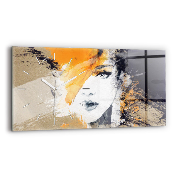 Ceas perete din sticlă orizontale Portret de femeie abstract