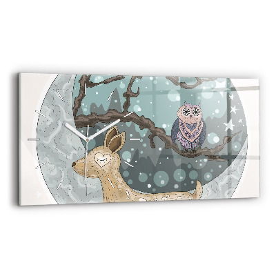 Ceas orizontale de perete din sticlă Animale nocturne Luna
