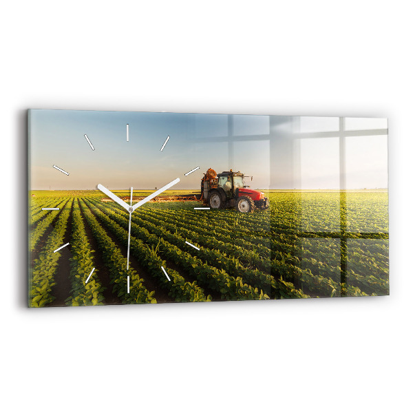 Ceas din sticlă orizontale Tractorul pulverizează un câmp