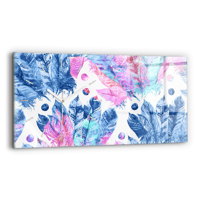 Ceas de sticlă pe perete orizontale Pene colorate