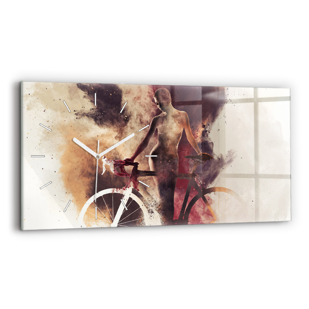 Ceas din sticlă orizontale Femeie și bicicleta