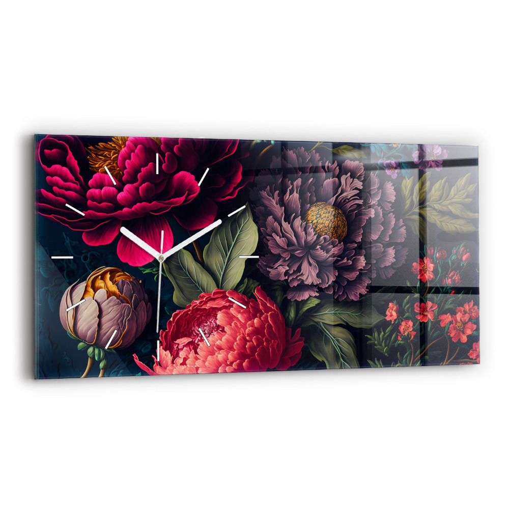 Ceas perete din sticlă orizontale Buchet de flori vintage