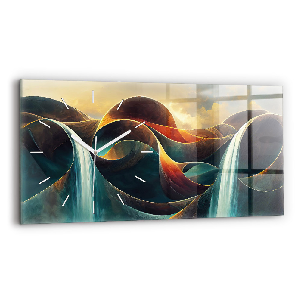 Ceas orizontale de perete din sticlă Fundal care curge cascada