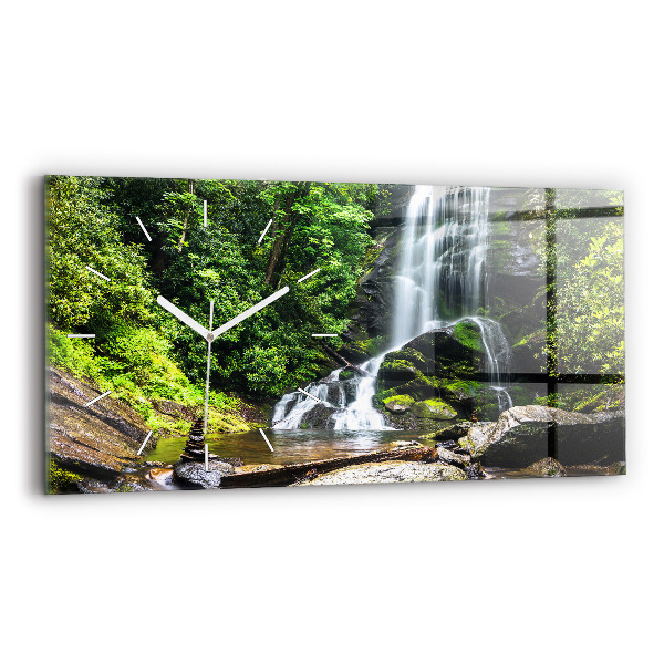 Ceas perete din sticlă orizontale Cascada de pădure