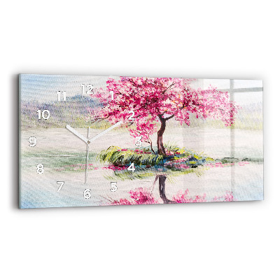 Ceas perete din sticlă orizontale Mozaic de copac