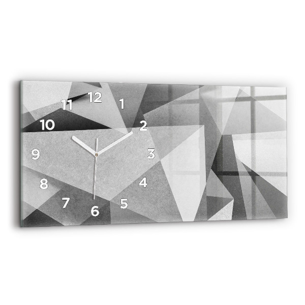Ceas orizontale de perete din sticlă Abstracție geometrică gri