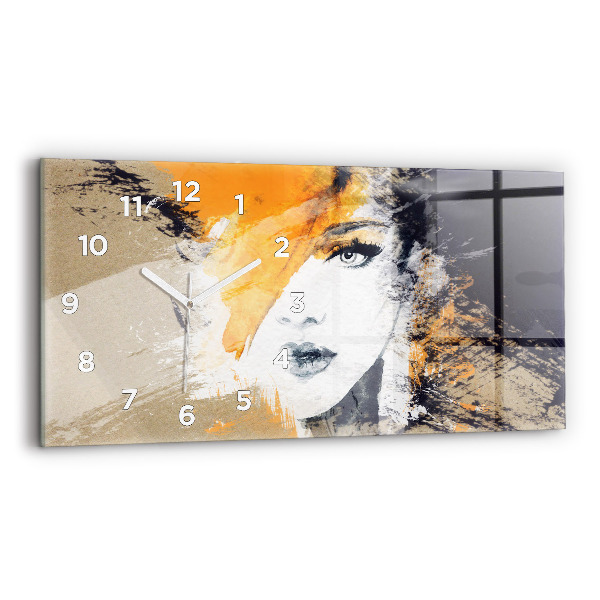 Ceas perete din sticlă orizontale Portret de femeie abstract