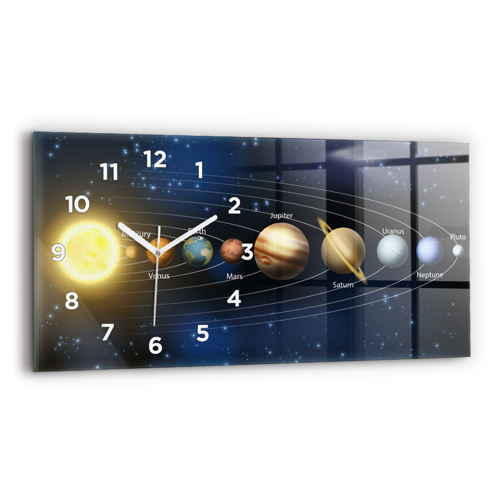 Ceas perete din sticlă orizontale Sistem solar