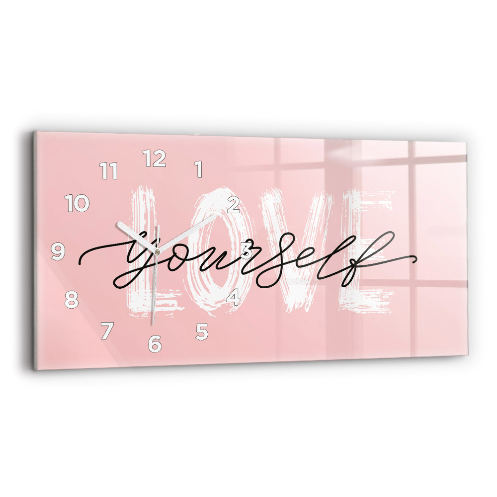 Ceas din sticlă orizontale Inscripție Iubește-te pe tine însuți