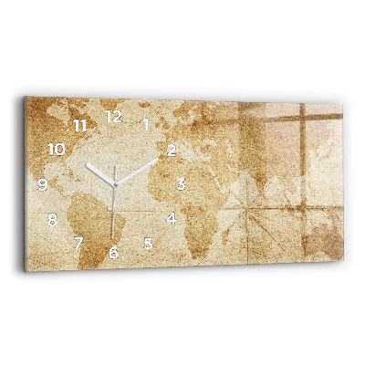 Ceas de sticlă pe perete orizontale Harta lumii vintage