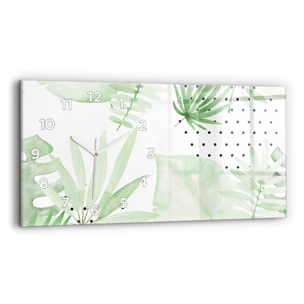 Ceas din sticlă orizontale Frunze verzi