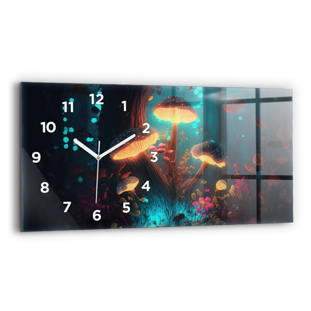 Ceas de sticlă pe perete orizontale Pădure și ciuperci magice