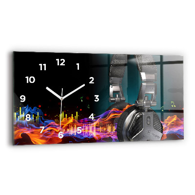 Ceas perete din sticlă orizontale Căști și unde sonore