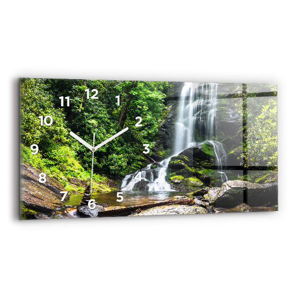 Ceas perete din sticlă orizontale Cascada de pădure