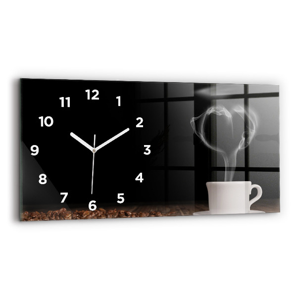 Ceas din sticlă orizontale O ceașcă de cafea fierbinte