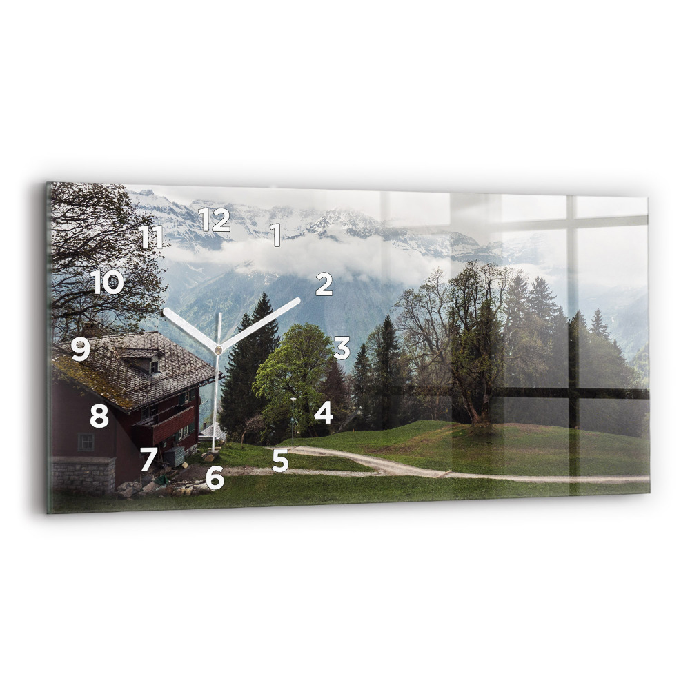 Ceas orizontale de perete din sticlă Vedere la munte