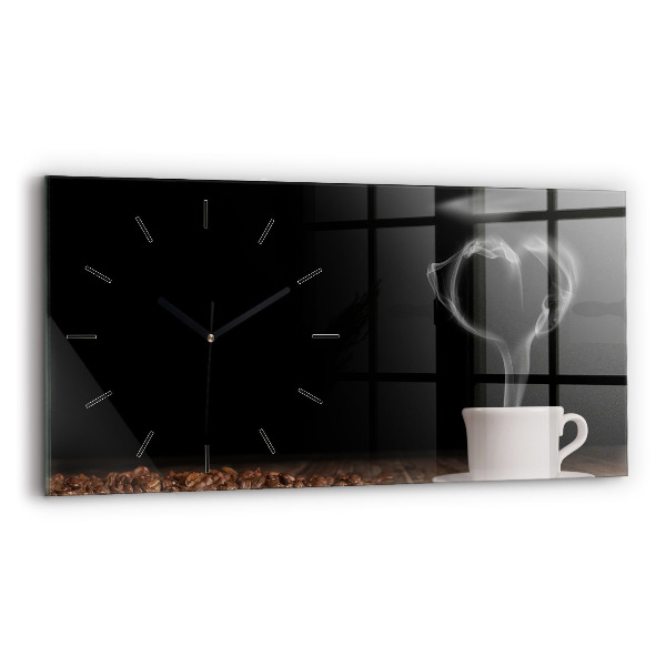 Ceas din sticlă orizontale O ceașcă de cafea fierbinte