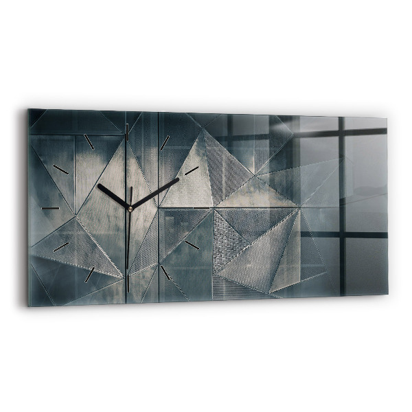 Ceas de sticlă pe perete orizontale Triunghiuri abstracte metalice