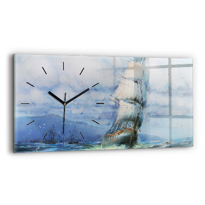 Ceas din sticlă orizontale Navă pe apă