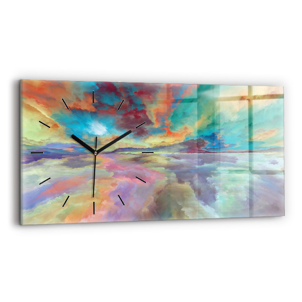 Ceas perete din sticlă orizontale Peisaj abstract