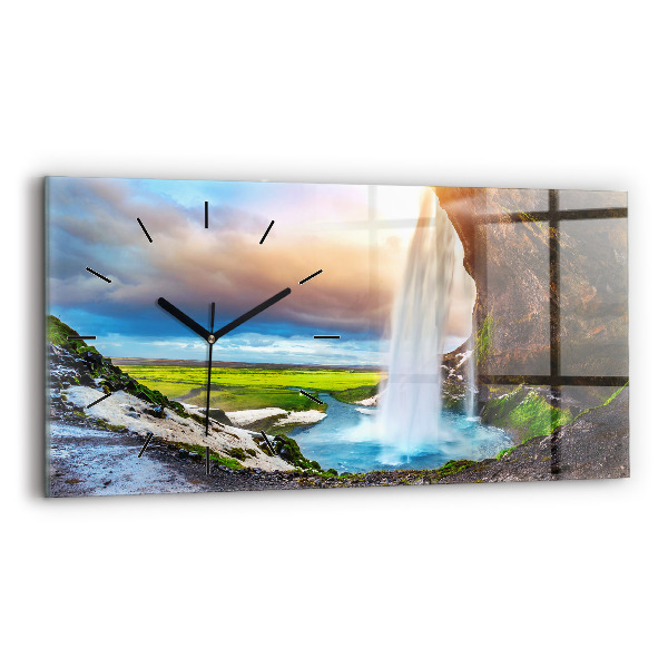 Ceas orizontale de perete din sticlă Cascada în Islanda