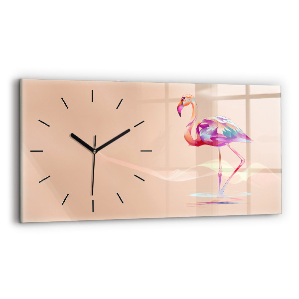 Ceas perete din sticlă orizontale Ilustrație cu flamingo